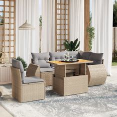 Salon de jardin avec coussins 6 pcs beige résine tressée