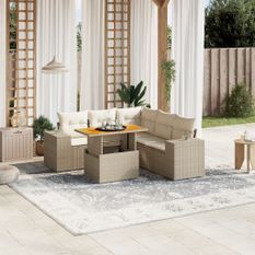 Salon de jardin avec coussins 6 pcs beige résine tressée