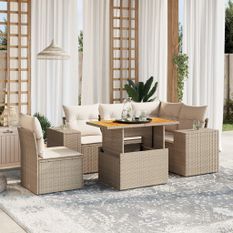 Salon de jardin avec coussins 6 pcs beige résine tressée