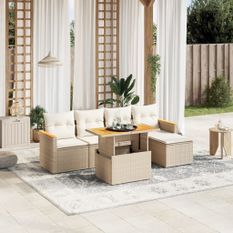 Salon de jardin avec coussins 6 pcs beige résine tressée