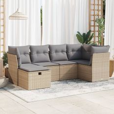 Salon de jardin avec coussins 6 pcs beige résine tressée