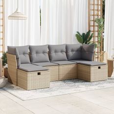 Salon de jardin avec coussins 6 pcs beige résine tressée