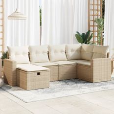 Salon de jardin avec coussins 6 pcs beige résine tressée