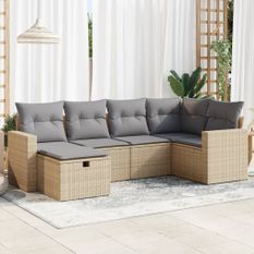 Salon de jardin avec coussins 6 pcs beige résine tressée