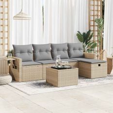 Salon de jardin avec coussins 6 pcs beige résine tressée