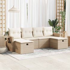 Salon de jardin avec coussins 6 pcs beige résine tressée