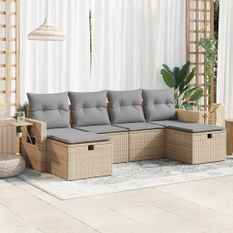 Salon de jardin avec coussins 6 pcs beige résine tressée