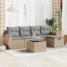 Salon de jardin avec coussins 6 pcs beige résine tressée