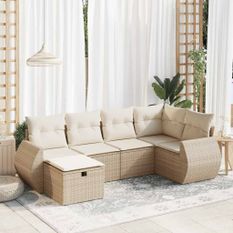 Salon de jardin avec coussins 6 pcs beige résine tressée