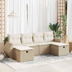 Salon de jardin avec coussins 6 pcs beige résine tressée