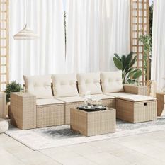 Salon de jardin avec coussins 6 pcs beige résine tressée