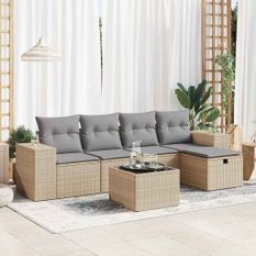 Salon de jardin avec coussins 6 pcs beige résine tressée