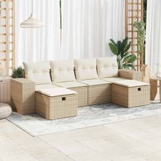 Salon de jardin avec coussins 6 pcs beige résine tressée