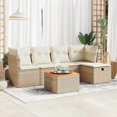 Salon de jardin avec coussins 6 pcs beige résine tressée