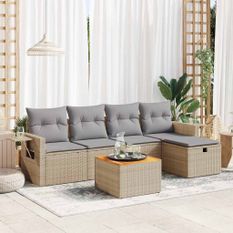 Salon de jardin avec coussins 6 pcs beige résine tressée