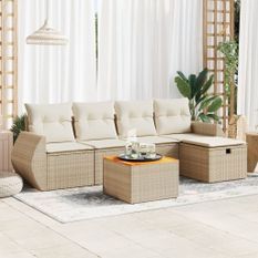 Salon de jardin avec coussins 6 pcs beige résine tressée