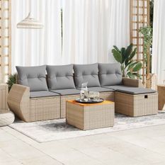 Salon de jardin avec coussins 6 pcs beige résine tressée