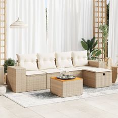 Salon de jardin avec coussins 6 pcs beige résine tressée