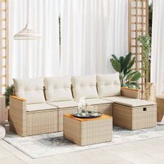 Salon de jardin avec coussins 6 pcs beige résine tressée