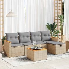 Salon de jardin avec coussins 6 pcs beige résine tressée