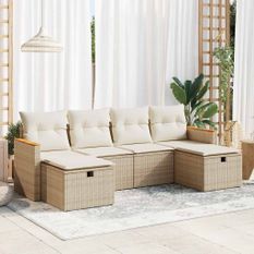 Salon de jardin avec coussins 6 pcs beige résine tressée