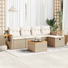 Salon de jardin avec coussins 6 pcs beige résine tressée