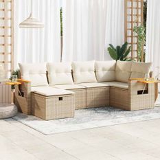 Salon de jardin avec coussins 6 pcs beige résine tressée