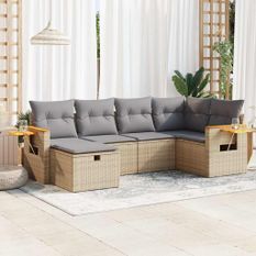 Salon de jardin avec coussins 6 pcs beige résine tressée