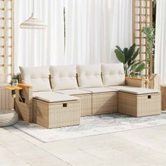 Salon de jardin avec coussins 6 pcs beige résine tressée