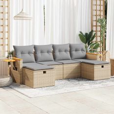 Salon de jardin avec coussins 6 pcs beige résine tressée