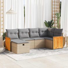 Salon de jardin avec coussins 6 pcs beige résine tressée