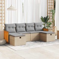 Salon de jardin avec coussins 6 pcs beige résine tressée