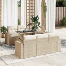 Salon de jardin avec coussins 6 pcs beige résine tressée