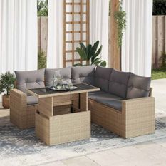 Salon de jardin avec coussins 6 pcs beige résine tressée