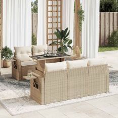 Salon de jardin avec coussins 6 pcs beige résine tressée