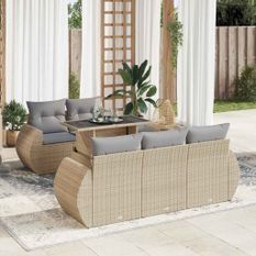 Salon de jardin avec coussins 6 pcs beige résine tressée