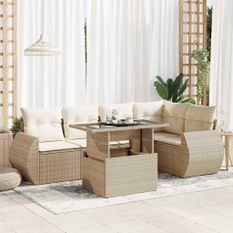 Salon de jardin avec coussins 6 pcs beige résine tressée