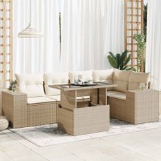 Salon de jardin avec coussins 6 pcs beige résine tressée