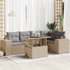 Salon de jardin avec coussins 6 pcs beige résine tressée