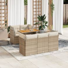 Salon de jardin avec coussins 6 pcs beige résine tressée