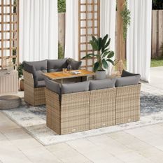 Salon de jardin avec coussins 6 pcs beige résine tressée