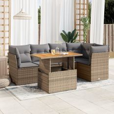 Salon de jardin avec coussins 6 pcs beige résine tressée