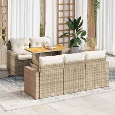 Salon de jardin avec coussins 6 pcs beige résine tressée