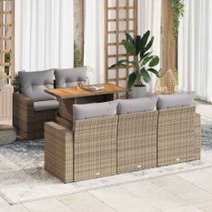 Salon de jardin avec coussins 6 pcs beige résine tressée