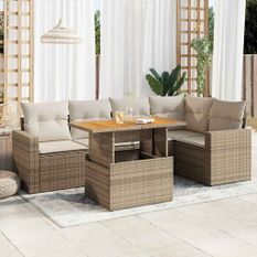 Salon de jardin avec coussins 6 pcs beige résine tressée