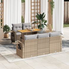 Salon de jardin avec coussins 6 pcs beige résine tressée