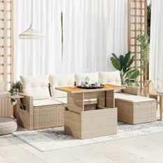 Salon de jardin avec coussins 6 pcs beige résine tressée