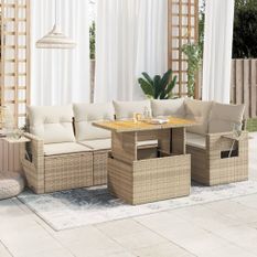 Salon de jardin avec coussins 6 pcs beige résine tressée