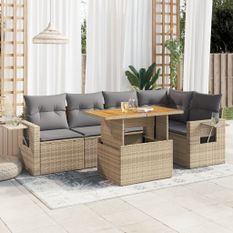 Salon de jardin avec coussins 6 pcs beige résine tressée