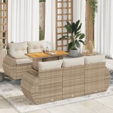 Salon de jardin avec coussins 6 pcs beige résine tressée